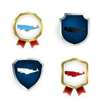 Abstract Flat Sperm Whale Badge and Label Collection vector