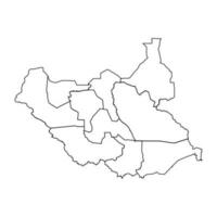 Outline Sketch Map of South Sudan With States and Cities vector