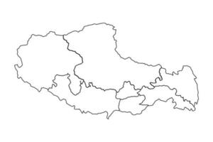 Outline Sketch Map of Tibet With States and Cities vector