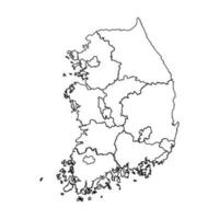 Outline Sketch Map of South Korea With States and Cities vector