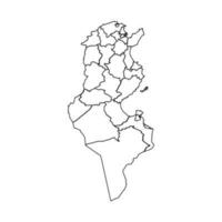 Outline Sketch Map of Tunisia With States and Cities vector