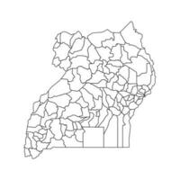 Outline Sketch Map of Uganda With States and Cities vector