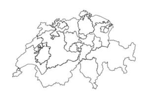 contorno bosquejo mapa de Suiza con estados y ciudades vector