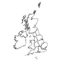 Outline Sketch Map of United Kingdom With States and Cities vector