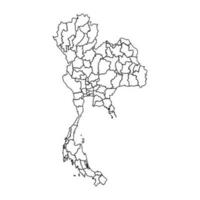 Outline Sketch Map of Thailand With States and Cities vector