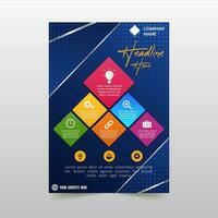 Modern Flat Dark Blue Flyer Template With Diagonal Lines vector