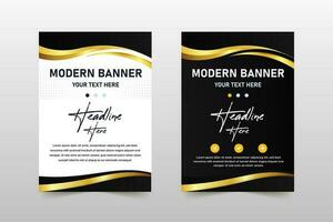 Abstract Stylish Black and Gold Curved Banner Template With Dots vector