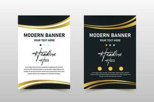 moderno negro y oro negocio bandera modelo con curvo formas vector