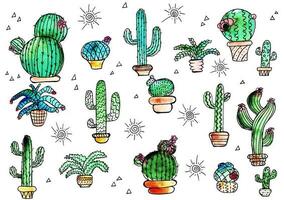 Hand draw doodle style icons set of cactus and sun. Succulent. Spiral. Triangle. Background. Poster. Banner. photo