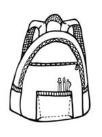 Isolated Hand drawn vector illustration of school bag. portfolio, briefcase, schoolbag, brief-bag . Pen, pencil, brush isolated. Ink pen. Doodle.