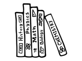 Isolated Hand drawn modern Vector illustrations of books. Notebooks, Organizers for to do lists, personal plans, goals. Diary with stick notes, bookmarks, textbooks. Doodle, ink pen.