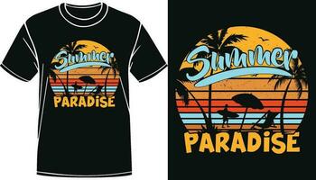 Summer Paradise Vintage Retro Sunset Design For T-shirt, Banner, Poster, Sticker, Hoodie, Cap, Etc vector