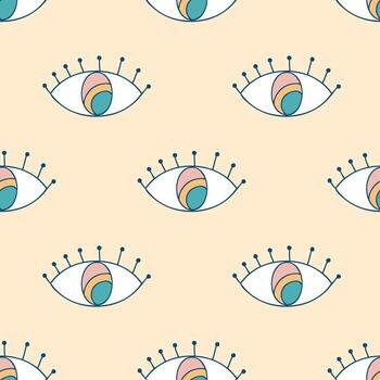 Retro style seamless pattern with doodle eyes. Crazy print for tee, textile and fabric. vector