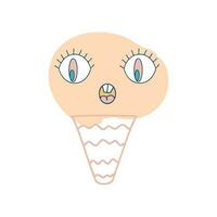 sorprendido cara hielo crema cono personaje con googly ojos en retro estilo. Perfecto impresión para tee, pegatina, póster. vector