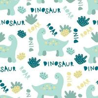 Childish seamless pattern with little dinosaurs. Cute baby print for tee, textile and fabric. vector