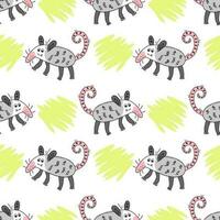 Hand drawn seamless pattern with opossums and spots. Perfect print for tee, textile and fabric. vector