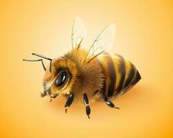 Fluffy honey bee in 3d illustration on yellow background vector