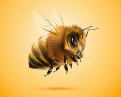 Fluffy honey bee in 3d illustration on yellow background vector