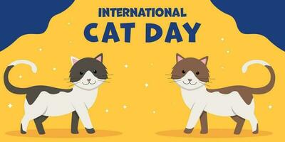 horizontal banner for international cat day with two cats vector