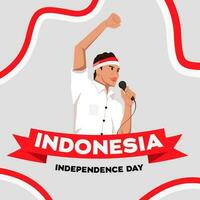 flat design indonesia independence day illustration with a speaker vector