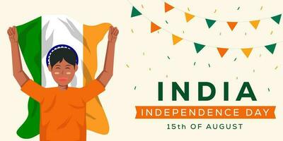 vector India independencia día diseño con persona llevar indio bandera