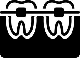 solid icon for tooth with braces vector