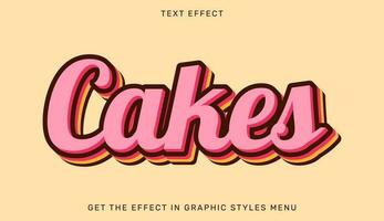 Cakes editable text effect in 3d style. Text emblem for advertising, branding and business logo vector