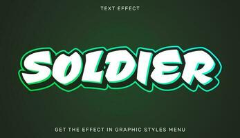 Soldier editable text effect in 3d style. Text emblem for advertising, branding and business logo vector