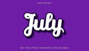 July editable text effect in 3d style vector