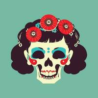 Woman Skull with Flowers Wreath vector