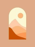 Vector illustration of boho window view with mountain view