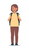 Portrait of happy school girl with backpack. Girl kid. Back to school. Vector illustration.