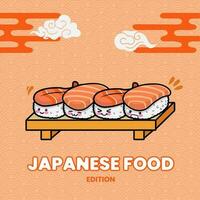 Sushi japonés comida mascota pegatina ilustración vector