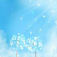 Handdrawing Dandelion Blue Sky Morning Illustration Mascot Crayon vector