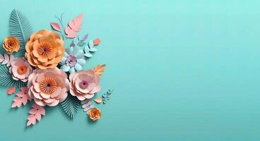 Flower paper cut colored mix texture with space for your text. illustration. photo