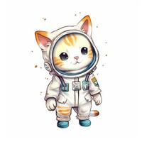 cute animal of anthropomorphic cat as warrior on isolate white background full body. illustration. photo
