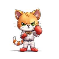 cute animal of anthropomorphic cat as warrior on isolate white background full body. illustration. photo
