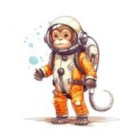 Cute animal of anthropomorphic monkey as warrior on isolate white background full body. illustration. photo