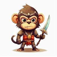 Cute animal of anthropomorphic monkey as warrior on isolate white background full body. illustration. photo