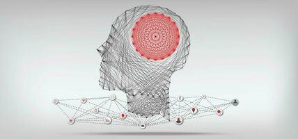 Abstract human head with a line brain network.circle and electricity with blue electronic cycle.Digital data,ai,ascience.Vector Technology background and Artificial intelligence concept. vector