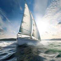 Luxury sailing ship. Yacht sailing in an open sea. Generative AI illustration. photo