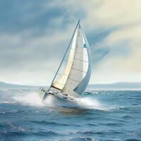 Luxury sailing ship. Yacht sailing in an open sea. Generative AI illustration. photo