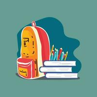 backpack and stationary pop art style object illustration vector