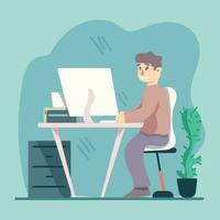 a man working on his computer character flat illustration copyspace vector