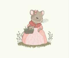 a whimsical female mouse character illustration logo vector