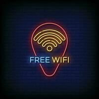 Neon Sign free wifi with brick wall background vector