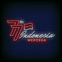 Neon Sign indonesia independence day with brick wall background vector