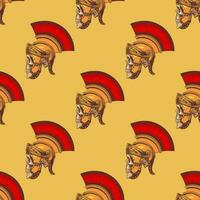 Skull pattern in hand drow style gladiator helmet for print and decoration. Vector illustration.