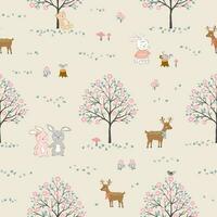 Seamless pattern with cute cartoon animals happy on spring forest,design for fabric,textile,web design,print or kid product vector