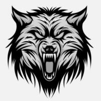 cabeza feroz lobo agresivo rugido, contorno silueta en un negro antecedentes para tatuajes y camiseta diseño vector